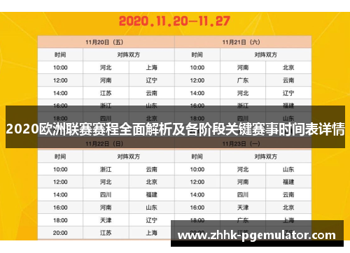2020欧洲联赛赛程全面解析及各阶段关键赛事时间表详情